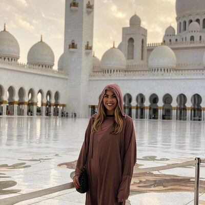 Sophie Prideaux visiting the Sheikh Zayed Mosque in Abu Dhabi. Photo: Sophie Prideaux