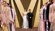 Manish Malhotra and Bollywood actress Kriti Sanon at the finale of the Indian designer's Dubai Fashion Week 2026 show. Photo: DFW