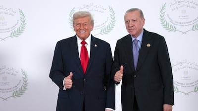 Donald Trump and Recep Tayyip Erdogan at the Gaza peace summit in Sharm El Sheikh, at which Turkey was a central player. Getty Images