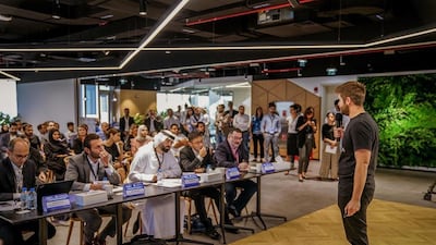 Start-up Addenda presenting during an MIT Enterprise Forum x Hub71 pitch night event in front of potential investors. Courtesy Hub71