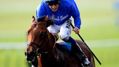 William Buick celebrates victory after riding Charming Thought to win Middle Park Stakes at Newmarket. Alan Crowhurst / Getty Images