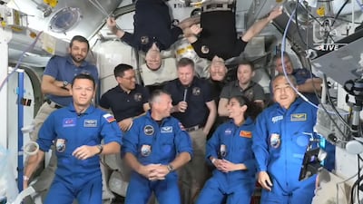 Welcome ceremony aboard the International Space Station as Crew 7 arrive on Sunday. NASA TV