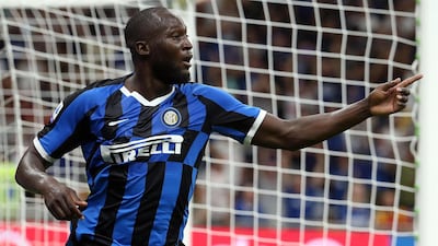 Inter's Romelu Lukaku celebrates scoring against Lecce. EPA