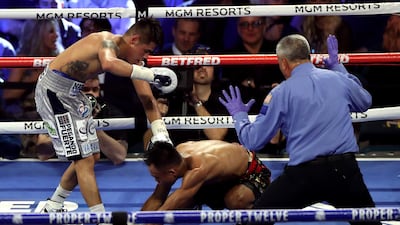 Emanuel Navarette (left) and Jeo Santasima during the World Boxing Organisation World Super Bantam Title bout at the MGM Grand, Las Vegas. PA wire