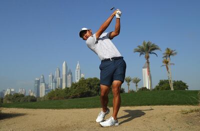 Collin Morikawa in action ahead of the Omega Dubai Desert Classic. Getty