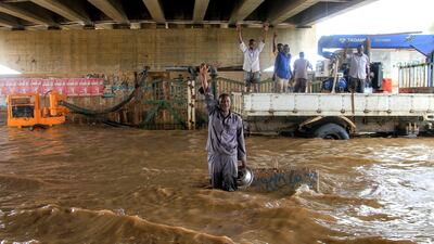 A flooded highway overpass in Sudan's capital Khartoum after heavy rain. AFP