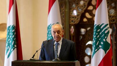 Lebanon's parliament speaker Nabih Berri looks on during a news conference in Beirut. Reuters