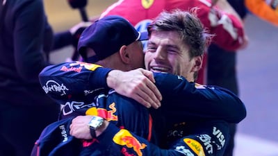 Red Bull's Max Verstappen celebrates his victory at the Lusail International Circuit that moved him to within 12 points of championship leader Lando Norris with one race remaining. AFP