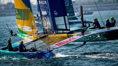 Brazil SailGP team on the Day One of Emirates Dubai Sail Grand Prix Race in Port Mina Rashid, Dubai, on Saturday, November 2024. All Photos Ahmed Ramzan for The National