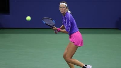 Victoria Azarenka prepares to hit a forehand to Elise Mertens during the US Open quarter-finals. AFP