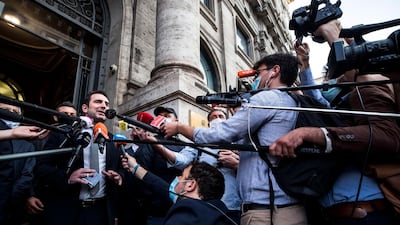 Italian Youth Policy and Sports Minister Vincenzo Spadafora talks to journalists after his meeting with members of Italian football Federation, in Rome, Italy. EPA