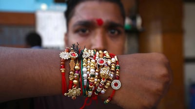 Every year, during the Hindu festival of Raksha Bandhan, sisters tie a rakhi or a bracelet around the wrist of their brothers. EPA