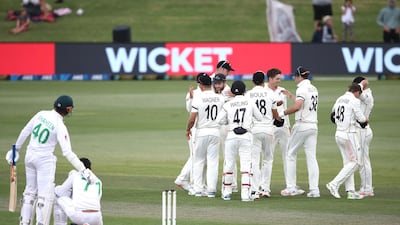 New Zealand celebrate the final wicket. Getty