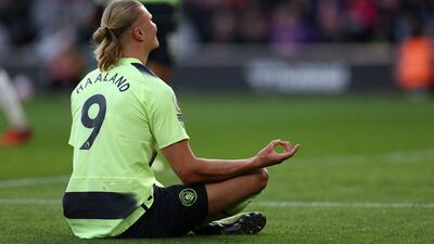 Manchester City's Norwegian striker Erling Haaland scored twice on his return from injury. AFP