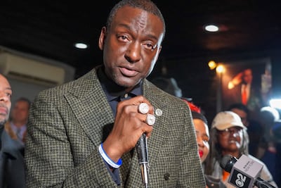 Yusef Salaam speaks to supporters and the media after winning a New York City Council seat. AFP