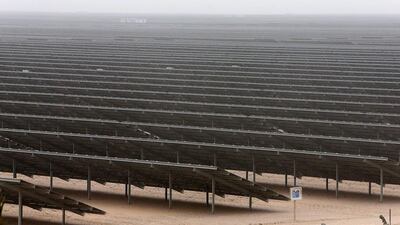 Work has begun on the third phase of the solar park and a tender for the fourth phase is expected in June. Pictured is the second phase which is now producing electricity. Pawan Singh / The National