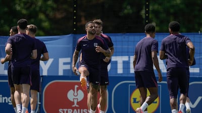 England defender Kyle Walker, centre, during training on June 24, 2024. England take on Slovenia in Cologne 24 hours later in their final Group C fixture at Euro 2024. AP