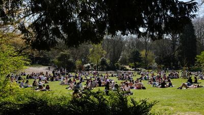 People gather in the Vauban park in Lille, northern France. AP Photo