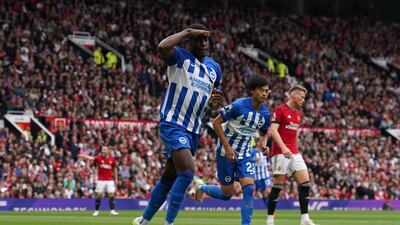 Brighton and Hove Albion's Danny Welbeck celebrates scoring their opener. PA
