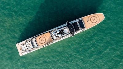 Luxury megayacht Nord, reportedly tied to billionaire Alexei Mordashov, is seen anchored in Hong Kong waters on October 7, 2022. - Hong Kong said on October 7 that it will not act on any "unilateral" Western sanctions, after Nord, a luxury megayacht linked to one of Russia's wealthiest oligarchs, docked in its waters. (Photo by ISAAC LAWRENCE / AFP)