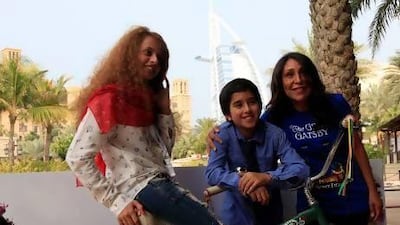 From left, Waad Mohammed, Abdullrahman Al Gohani and Haifaa Al Mansour Satish Kumar / The National