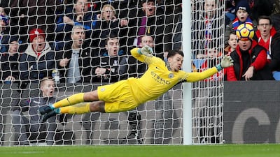 Manchester City's Ederson in action against Crystal Palace in the English Premier League. David Klein / Reuters