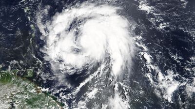 Hurricane Maria is shown in the Atlantic Ocean about 85 miles east of Martinique. Nasa