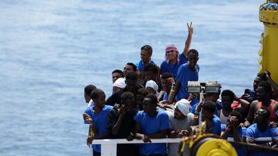 Migrants are seen on board the MV Aquarius rescue ship run by SOS Mediterranee organisation and Doctors Without Borders during a search and rescue (SAR) operation in the Mediterranean Sea, off the Libyan Coast. Reuters