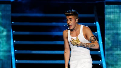 Justin Bieber takes the stage in Dubai in May 2013. Sarah Dea/The National