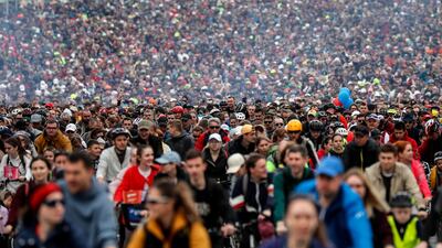 Thousands attend the Moscow Spring Bicycle Festival. EPA