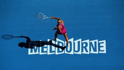 MELBOURNE, AUSTRALIA - JANUARY 14: Dominika Cibulkova of Slovakia plays a forehand in her first round match against Ashleigh Barty of Australia during day one of the 2013 Australian Open at Melbourne Park on January 14, 2013 in Melbourne, Australia. (Photo by Julian Finney/Getty Images)