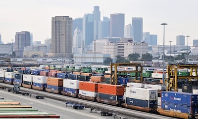 Containers at a Los Angeles rail centre. AFP