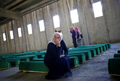 Coffins containing the bodies of newly-identified victims of the 1995 Srebrenica massacre, at the Memorial Centre in Potocari, near Srebrenica, Bosnia and Herzegovina, July 10, 2015. Reuters