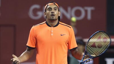 Australia's Nick Kyrgios reacts after getting a point against Gael Monfils of France during the semi-final match of Japan Open tennis championships in Tokyo on October 8, 2016. Koji Sasahara / AP Photo
