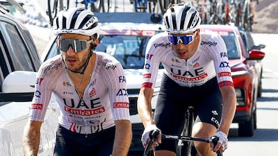 UAE Team Emirates rider Adam Yates, left, was favourite to win this year's UAE Tour. Credit: @TeamEmiratesUAE
