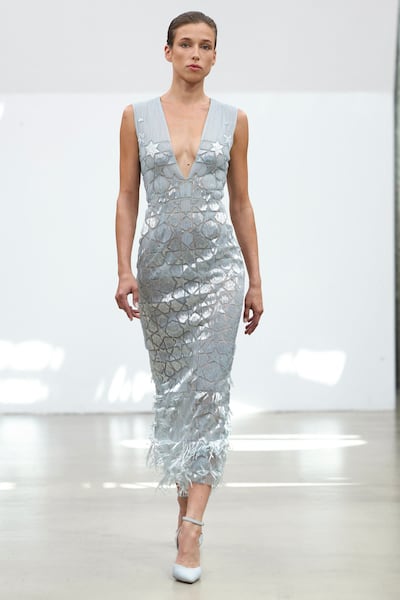 A look inspired by the geometry of mosque tiles from Rami Al Ali's haute couture show in Paris. AFP