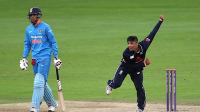 Hamidullah Qadri bowls for England's Under 19s against India Under 19s. Getty Images