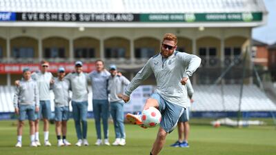 England batsman Jonny Bairstow takes a penalty during a football penalty shootout during nets ahead of the Second Test. Getty