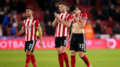Dejected Sheffield United players after the match. Getty