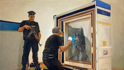 In 2011, the International Academy of Art Palestine (IAAP) and artist Khaled Hourani organised an exhibition of Picasso's 'Buste de Femme' (1943) in Ramallah. The project, including the paintings that Hourani produced for it, aimed to investigate the complex procedures needed to bring the work to Palestine. Courtesy the artist and Zawyeh Gallery