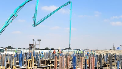 Work on the extensive foundations of the huge temple is under way. Khushnum Bhandari for The National