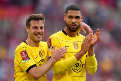 Chelsea's Ruben Loftus-Cheek and Cesar Azpilicueta applaud the fans at the end of the match. AP