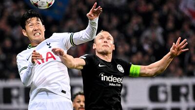 Tottenham's Son Heung-min Son in action against Frankfurt's Sebastian Rode. EPA