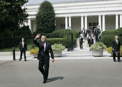 President George W Bush outside the East Wing of the White House in 2006. AP