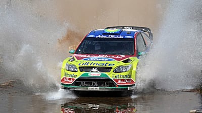 BP Ford Abu Dhabi's Jari-Matti Latvala and co-driver Mikka Anttila steer their Ford Focus near Olbia in Sardina yesterday.