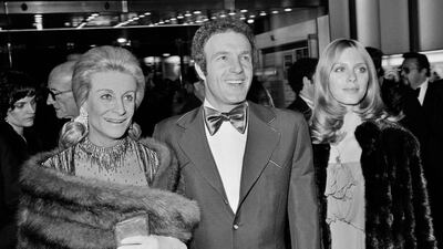 Caan poses with his wife US actress Sheila Caan and French-US actress Lilyan Chauvin during the preview of the film 'Funny Lady' in Paris, France. AFP