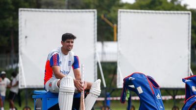 Alastair Cook of England looks on after batting practice during England media access at the Wanderers Stadium on January 13, 2016 in Johannesburg, South Africa. Julian Finney/Getty Images