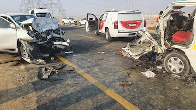 Fifteen people were injured in a road accident in Dubai on Thursday. Courtesy: Dubai Police