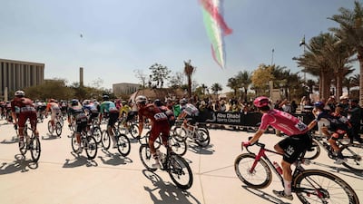 A flypast by the United Arab Emirates Air Force accompanied the beginning of final stage of the Tour from Zayed National Museum to Abu Dhabi Breakwater. AFP