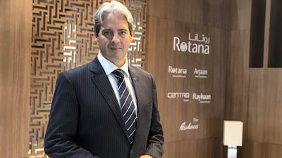 Rotana President and chief executive Guy Hutchinson at the Arabian Travel Market is bullish on Saudi Arabia and the UAE markets. Antonie Robertson / The National